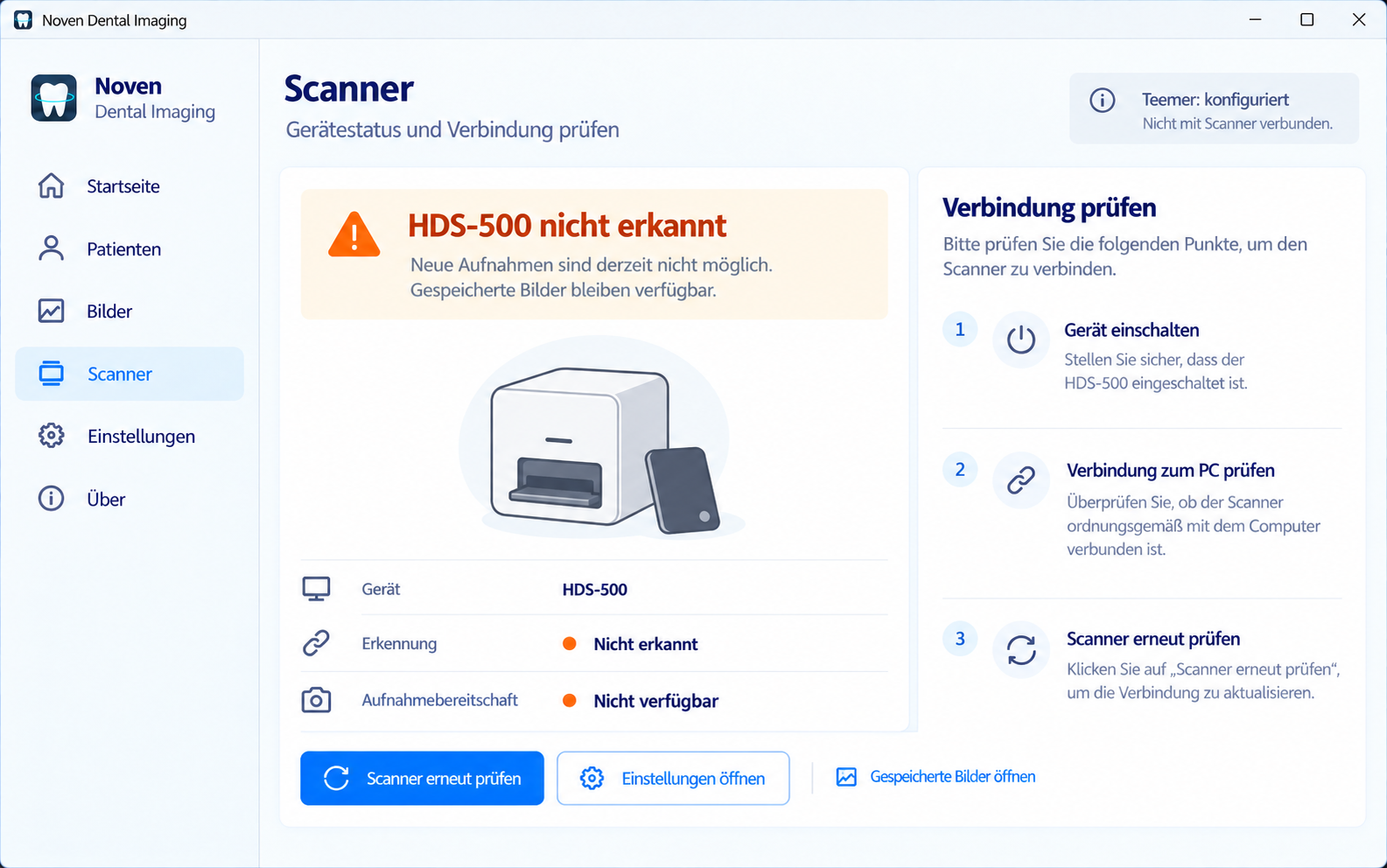 Scanner positioning guidance in Noven Dental Imaging
